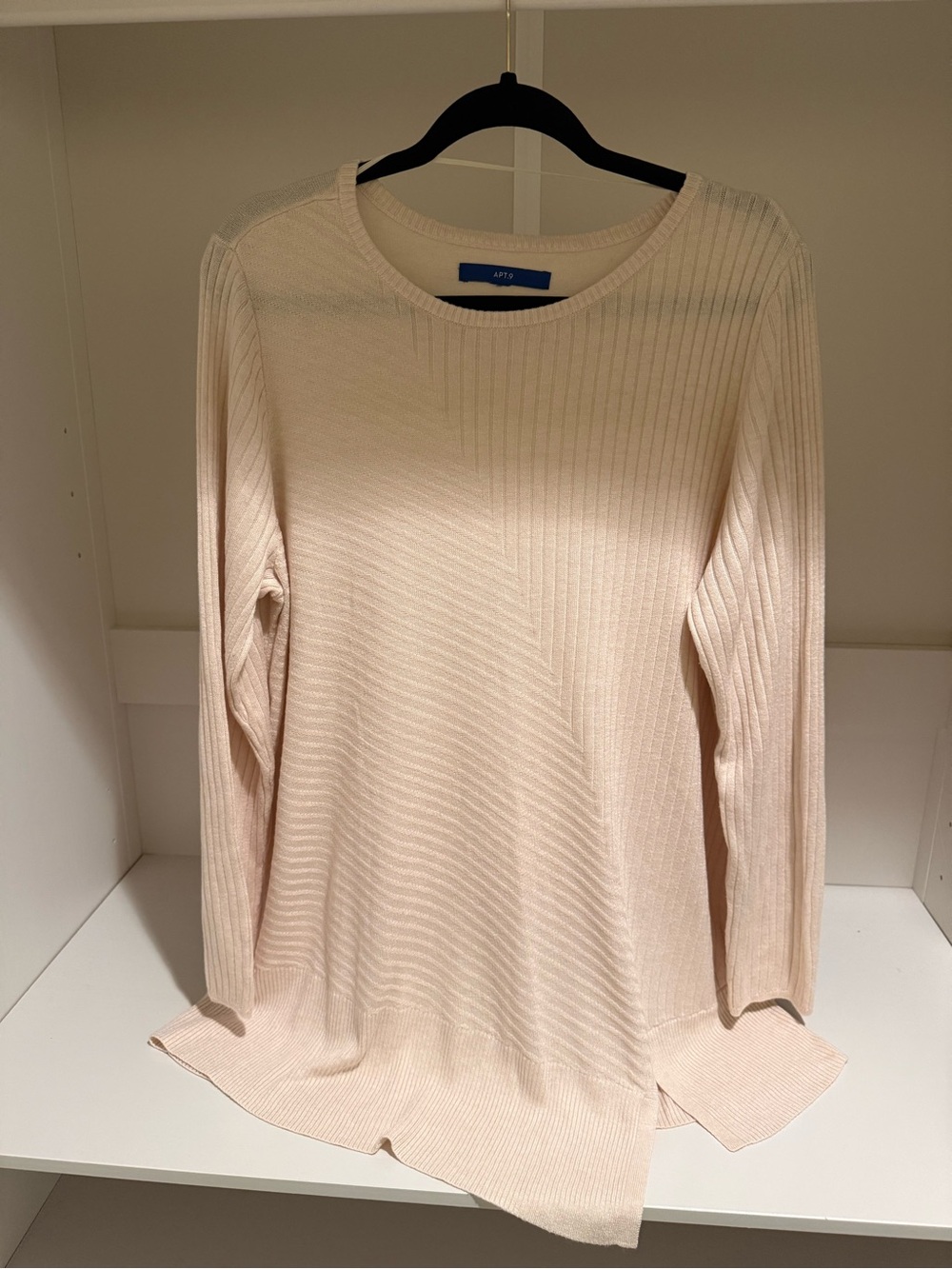 Apt. 9 Women's Light Cream Ribbed Long-Sleeve Top
